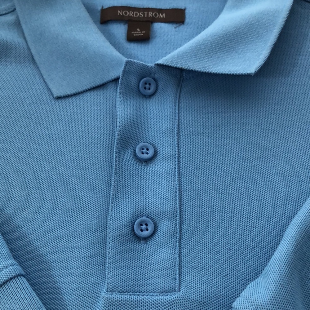 NORDSTROM NEW Blue Short Sleeve 100% Cotton Collared Polo Shirt Men’s Large NWOT - Picture 10 of 14